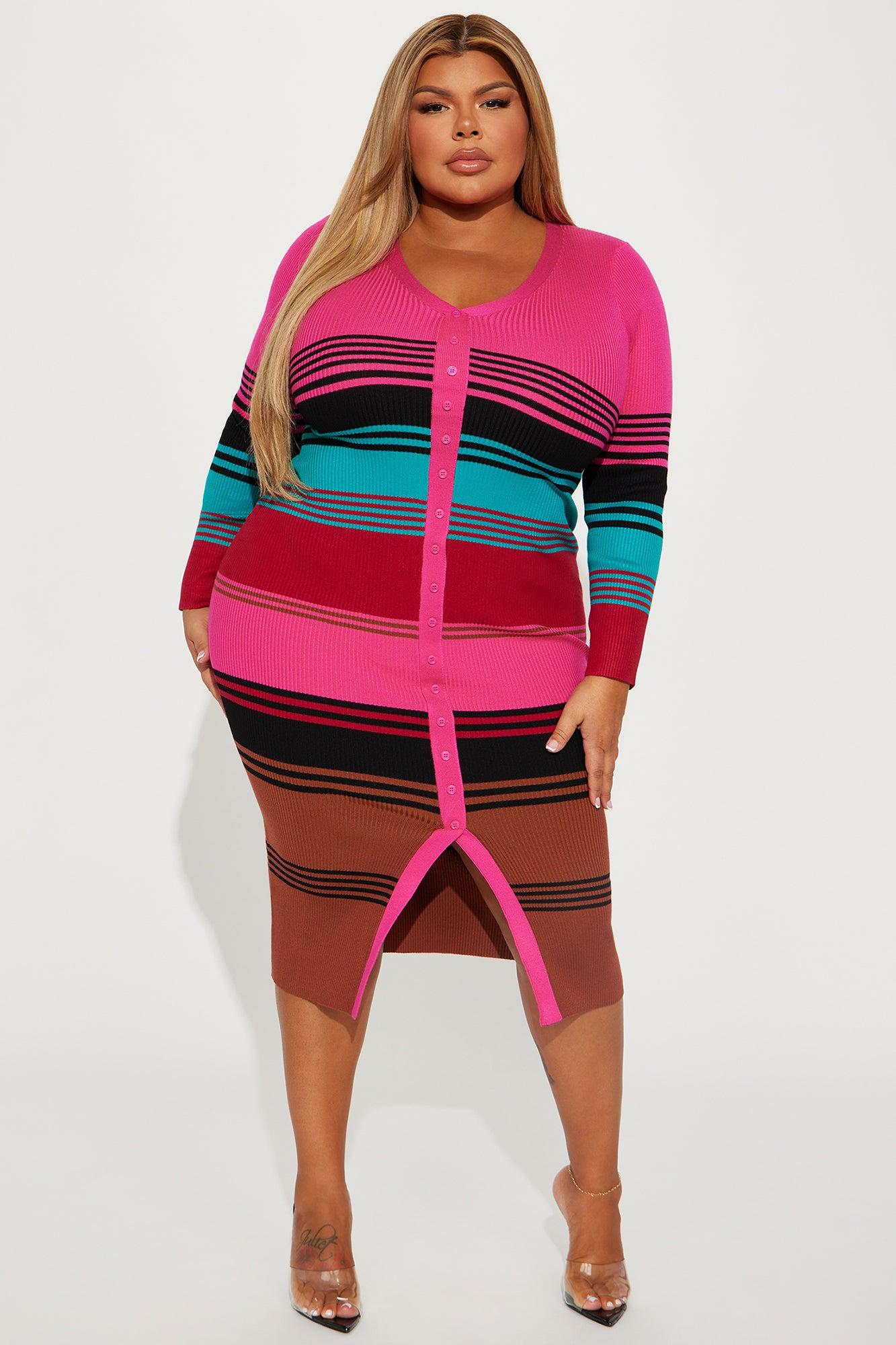 Kaiza Ribbed Midi Dress - Pink/combo Product Image