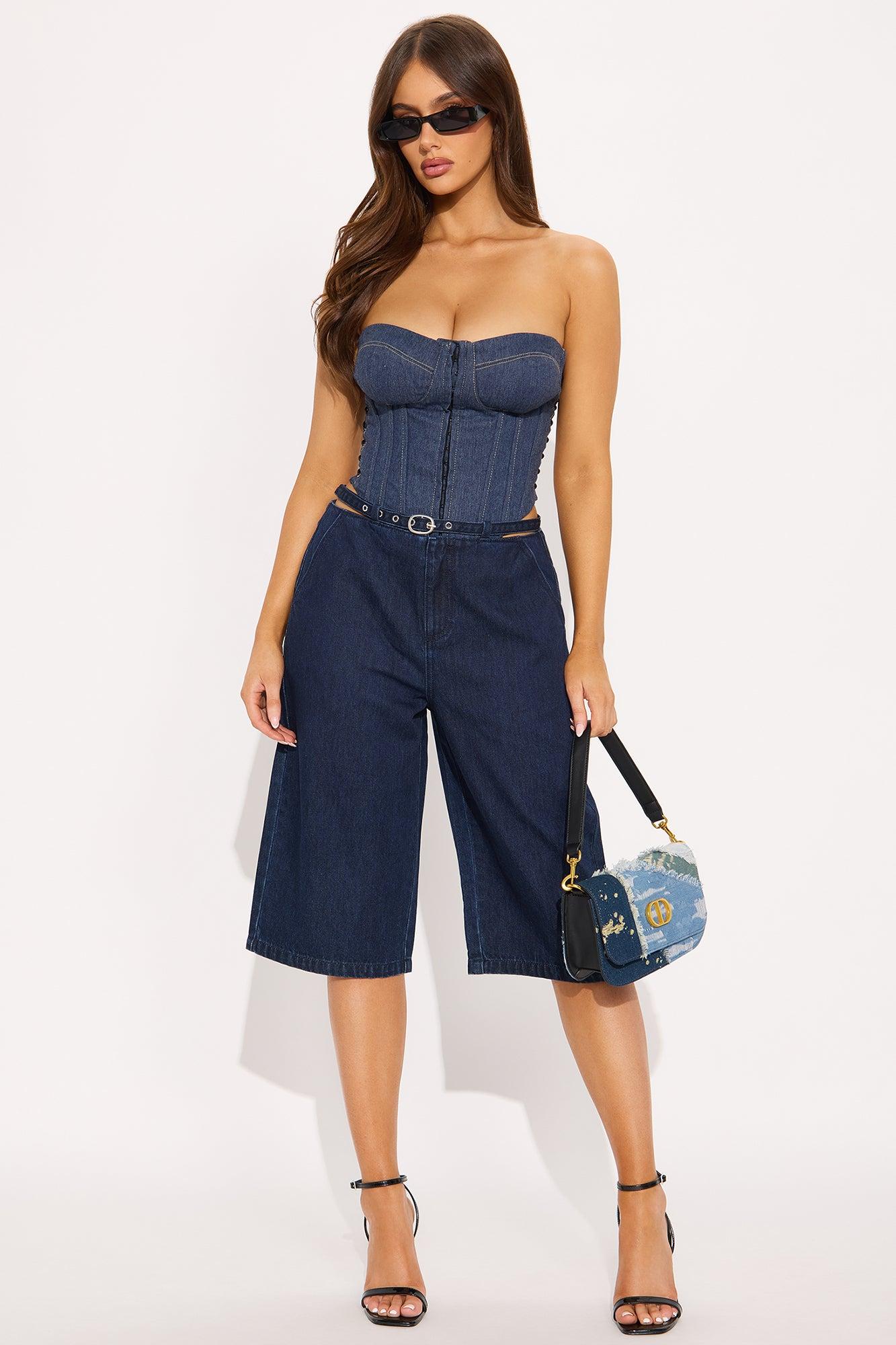 City Scenes Trouser Belted Denim Jorts - Dark Wash Female Product Image
