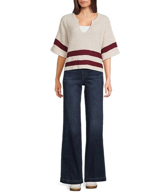 Evolutionary Split V-Neck Short Sleeve Sweater Product Image