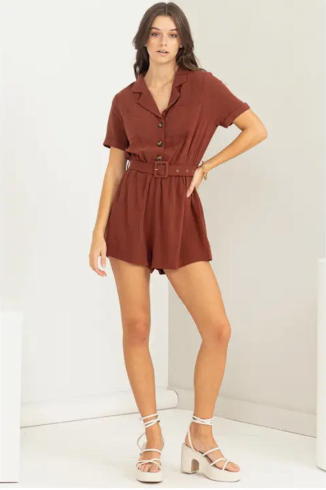 Comfy Cutie Button-Front Belted Romper Product Image