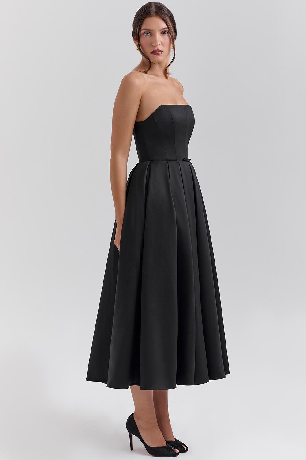 Contessa  black strapless satin corset midi dress - sale Product Image