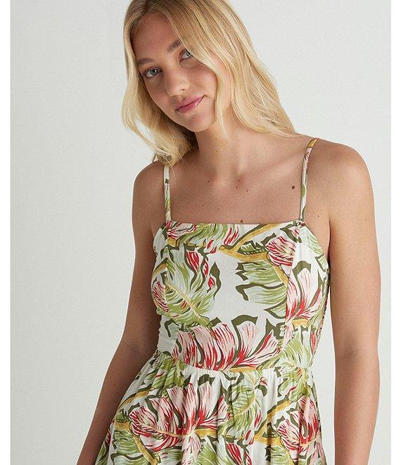 Hurley Malibu Sleeveless Tropical Floral/Leaf Print Long Dress Product Image