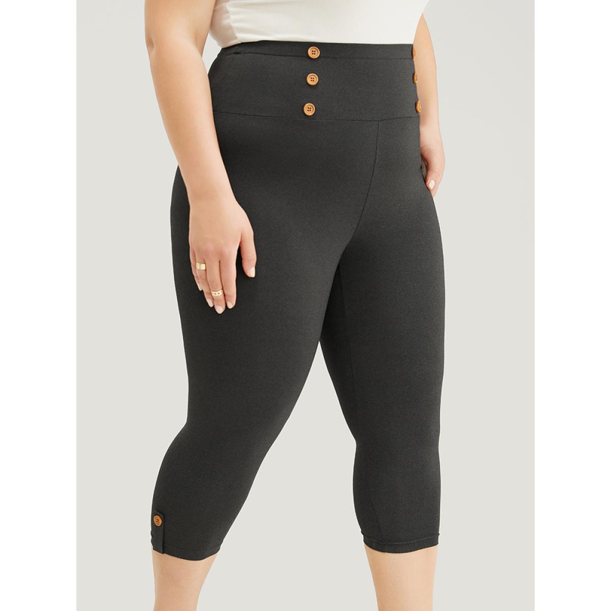 Plus Size Wideband Waist Skinny Button Detail Leggings Women DimGray Casual Medium stretch Skinny High Rise Dailywear Leggings BloomChic 10/M Product Image