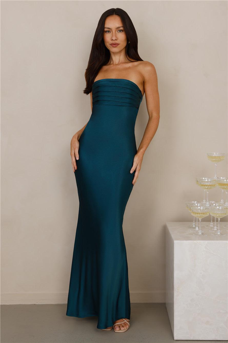 The Seraphina Strapless Satin Maxi Dress Teal Product Image