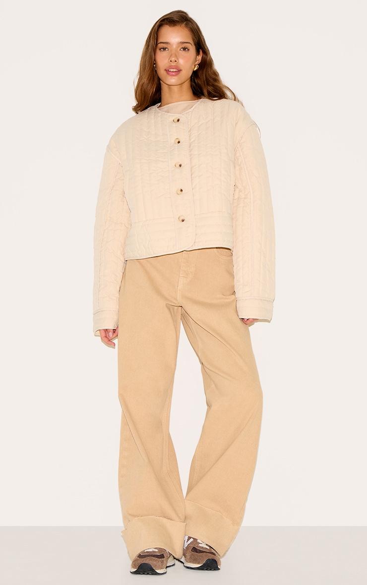 Stone Button Up Round Neck Quilted Jacket Product Image