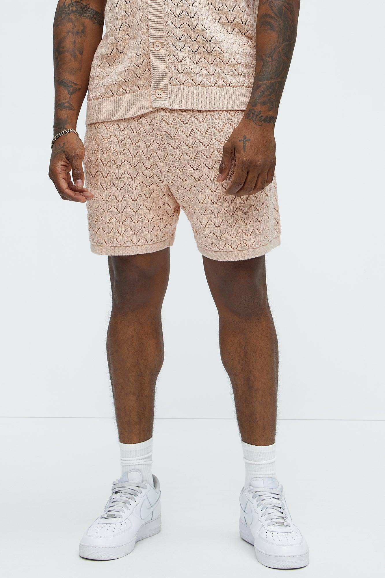 Waterfall Texture Open Knit Shorts - Mauve Product Image