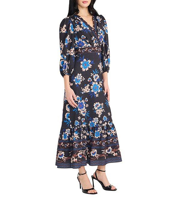 Donna Morgan Bubble Crepe Floral Print Maxi Dress Product Image