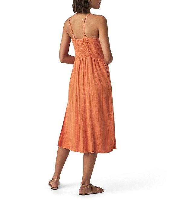 Splendid Gabrielle Knit Linen Blend V-Neck Sleeveless A-Line Midi Dress Product Image