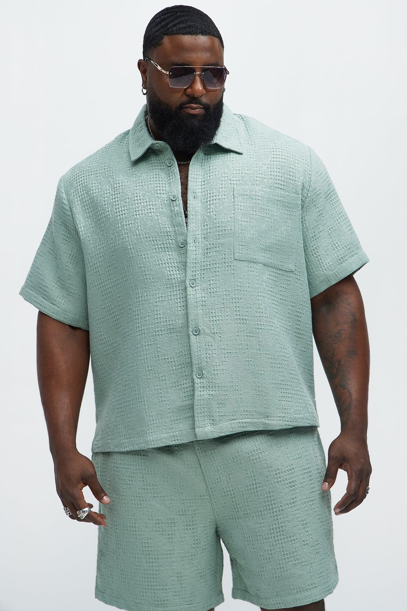 Subtle Waffle Texture Button Up Shirt - Sage Product Image