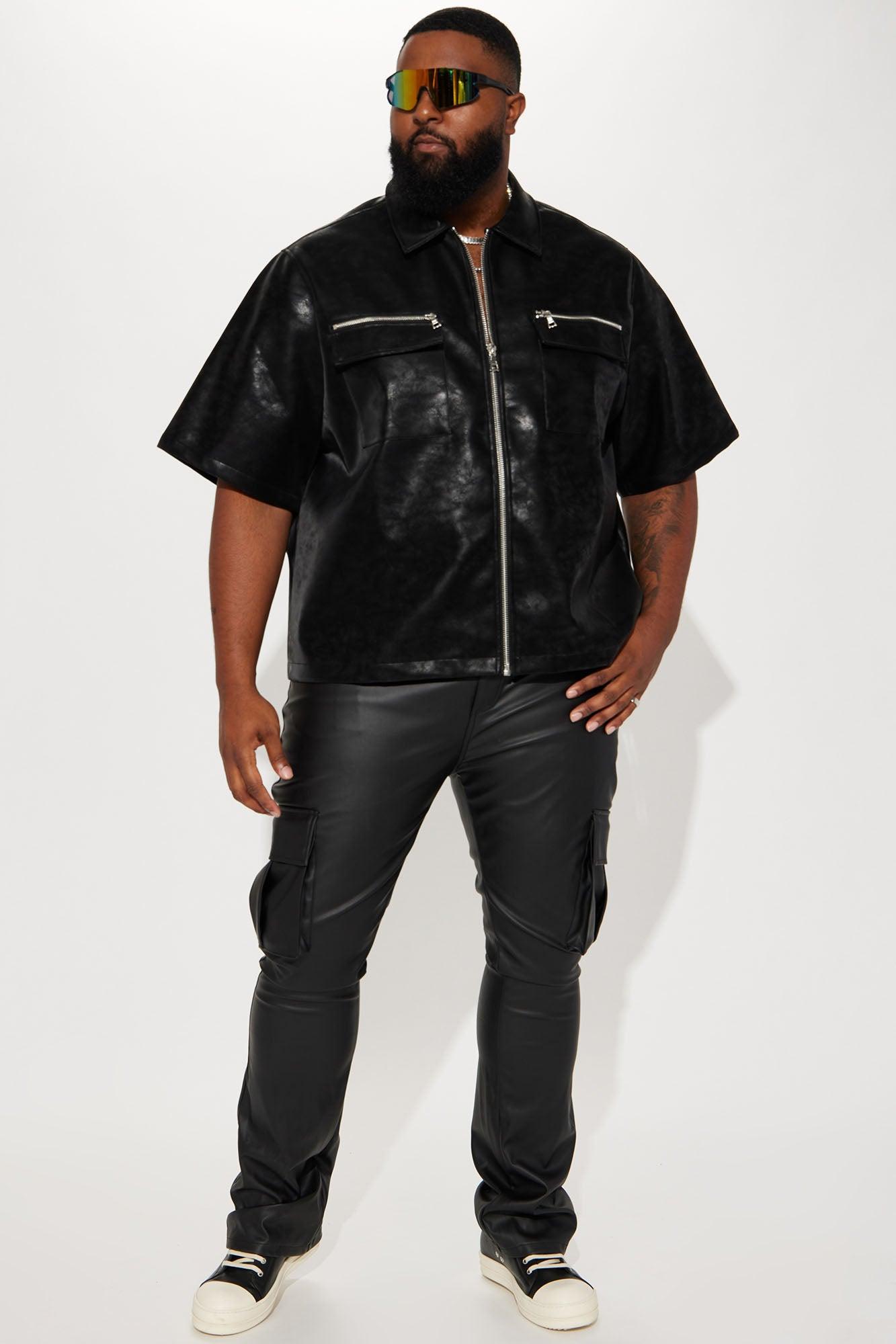 Rule Breaker Faux Leather Stacked Skinny Flared Pants - Black Product Image