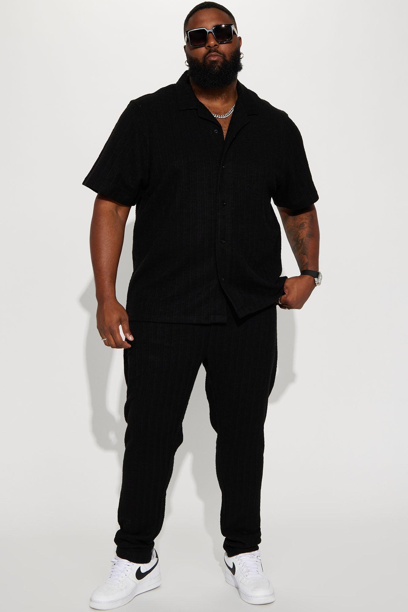 Dean Textured Short Sleeve Button Up Shirt - Black Product Image