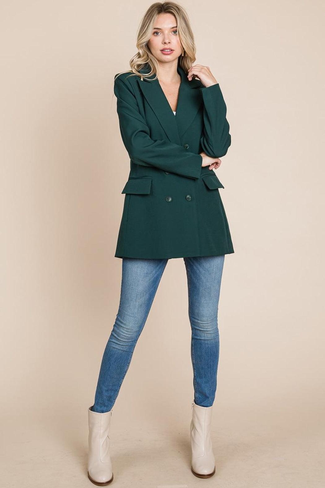 Collar Long Double Breasted Blazer Jacket Product Image