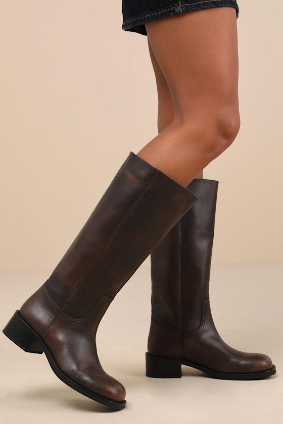 Riggs Brown Distressed Leather Knee-High Boots Product Image