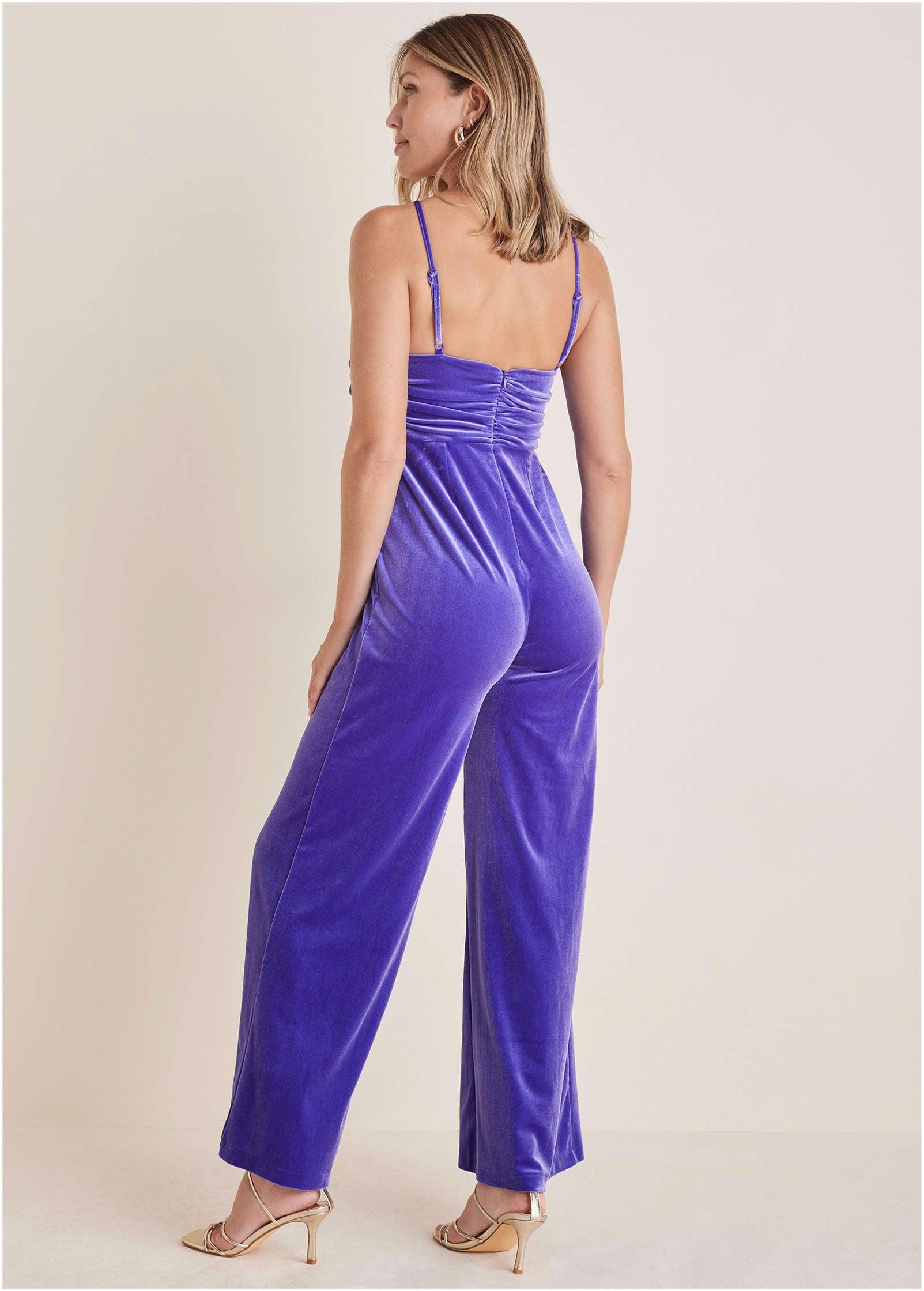 Stretch Velvet Halter Jumpsuit - Deep Blue Product Image