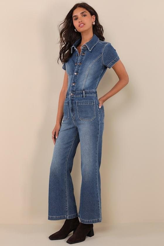Sailor Dark Wash Short Sleeve Jumpsuit Product Image