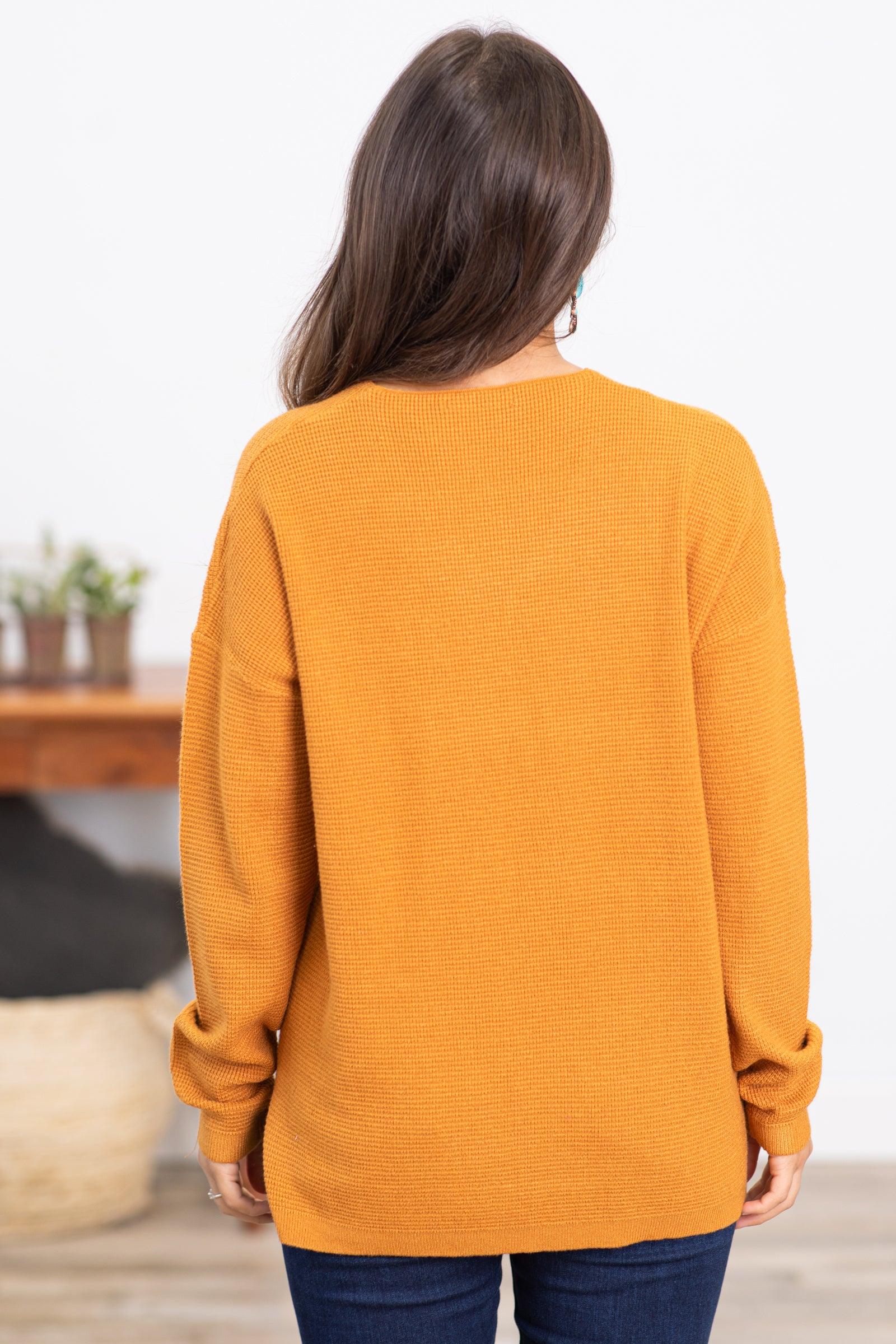 Copper Mini Waffle V-Neck Sweater With Seam Product Image