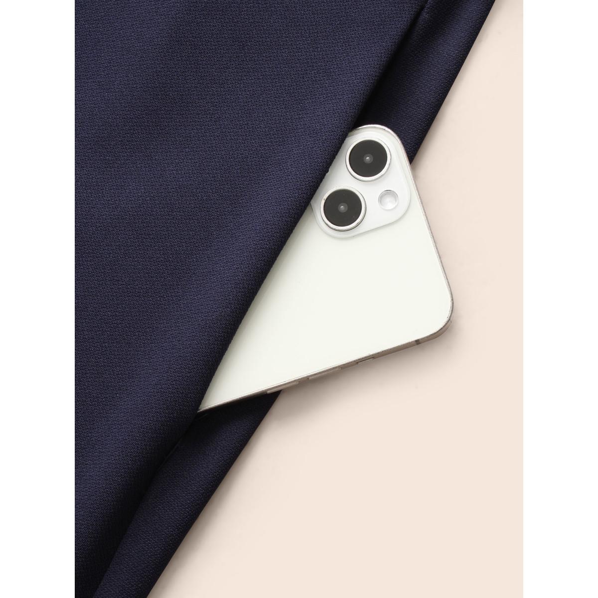 Plus Size Notched Contrast Patchwork Belted Dress Indigo Women At the Office Belted Flat collar with V-notch Cap Sleeve Curvy BloomChic 30/6X Product Image