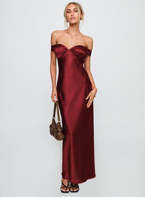 Heartthrobs Off The Shoulder Maxi Dress Red Product Image