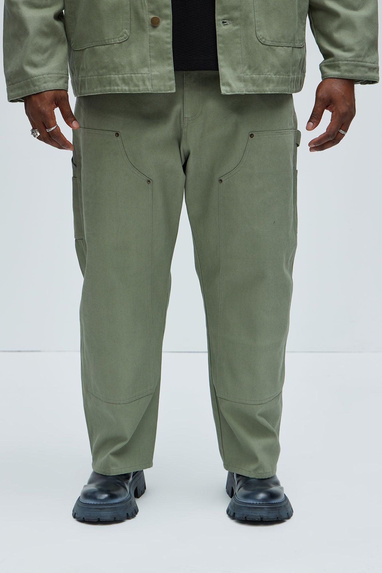 Alexander Double Knee Straight Utility Canvas Pants - Olive Product Image