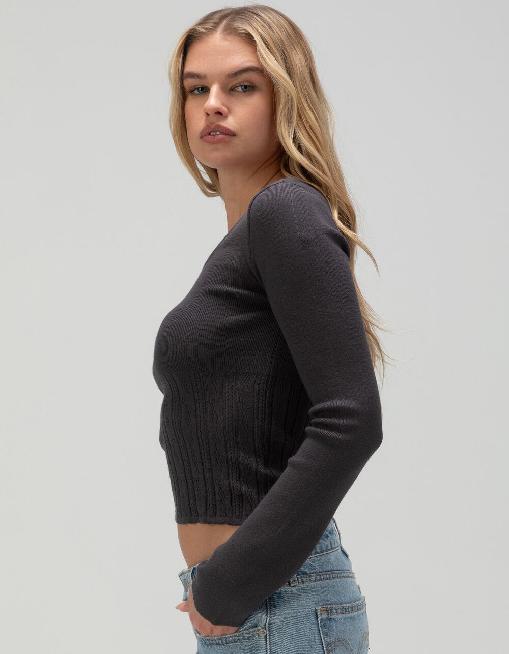 NO COMMENT Pointelle Bow Pullover Sweater - BLACK Product Image
