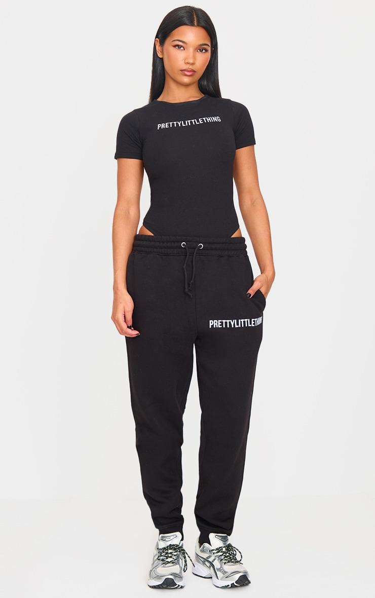 PRETTYLITTLETHING Black Logo Short Sleeved Bodysuit Product Image