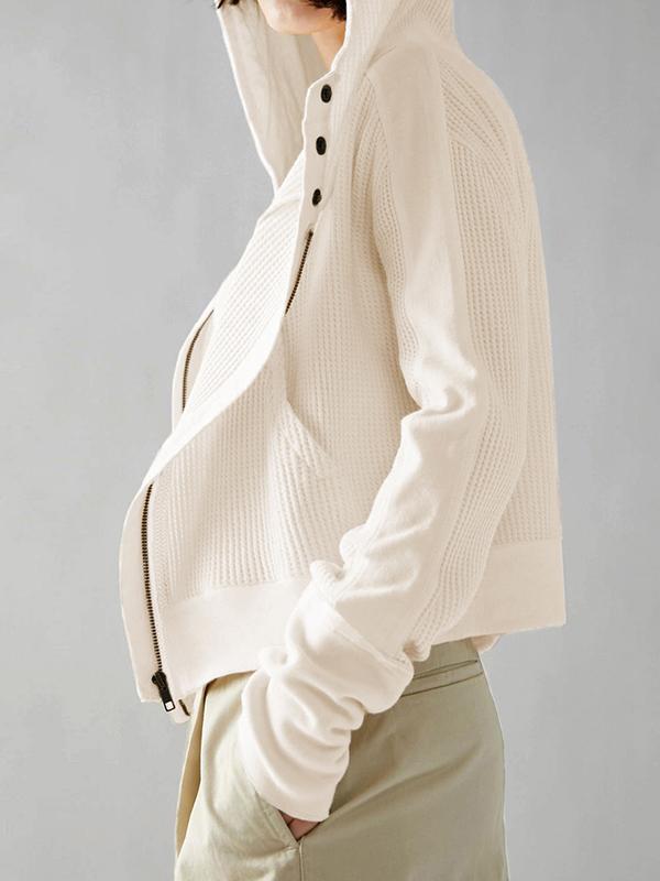 Hooded Long Sleeves Buttoned Pockets Split-Joint Zipper Hooded Outerwear Product Image