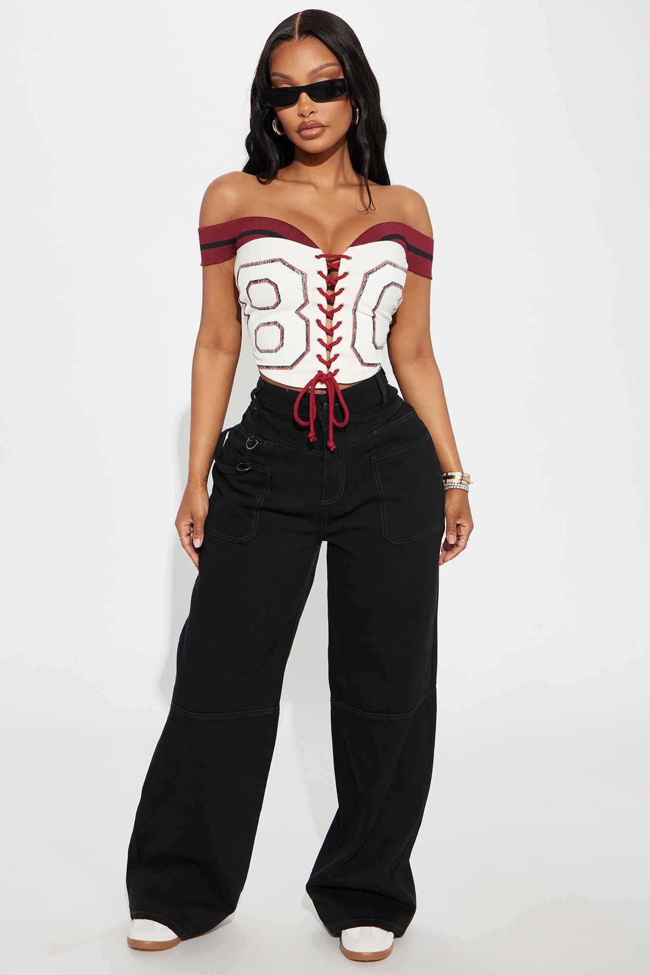 Sunday Game Corset Top - Burgundy/combo Product Image