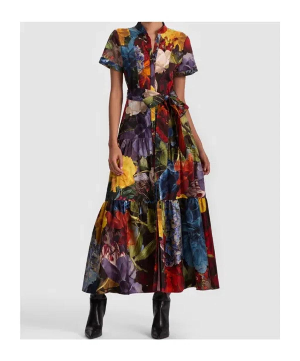 ALICE AND OLIVIA Flourish Lucy Roll-sleeve Midi Dress In Multi Product Image