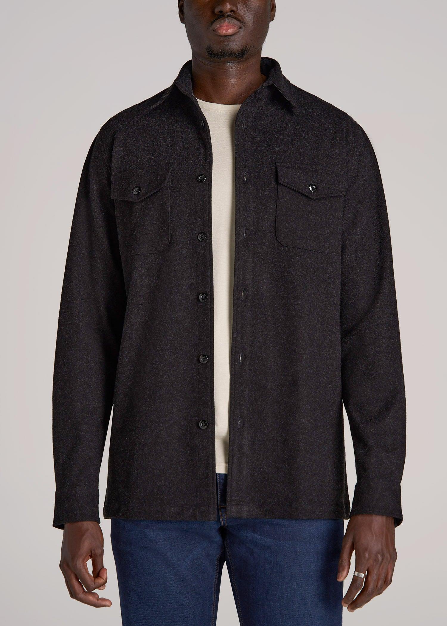 Stretch Knit Overshirt for Tall Men in Black Male Product Image