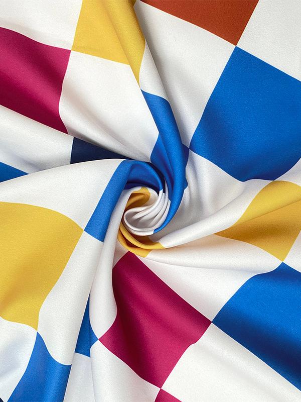 Long Sleeves Loose Buttoned Contrast Color Plaid Tied Stand Collar Blouses&Shirts Tops Product Image