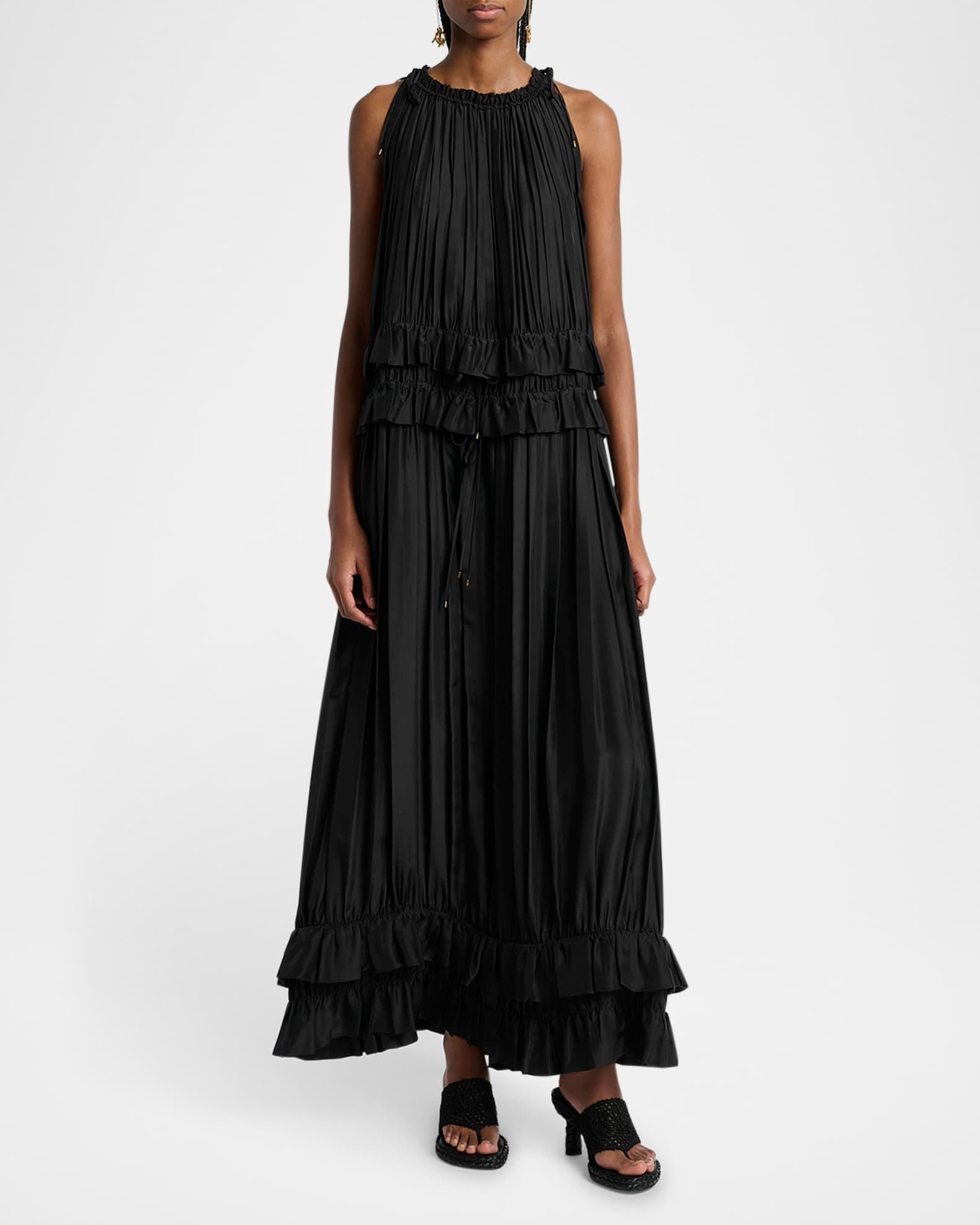 Pleated Drawstring Sleeveless Maxi Dress Product Image