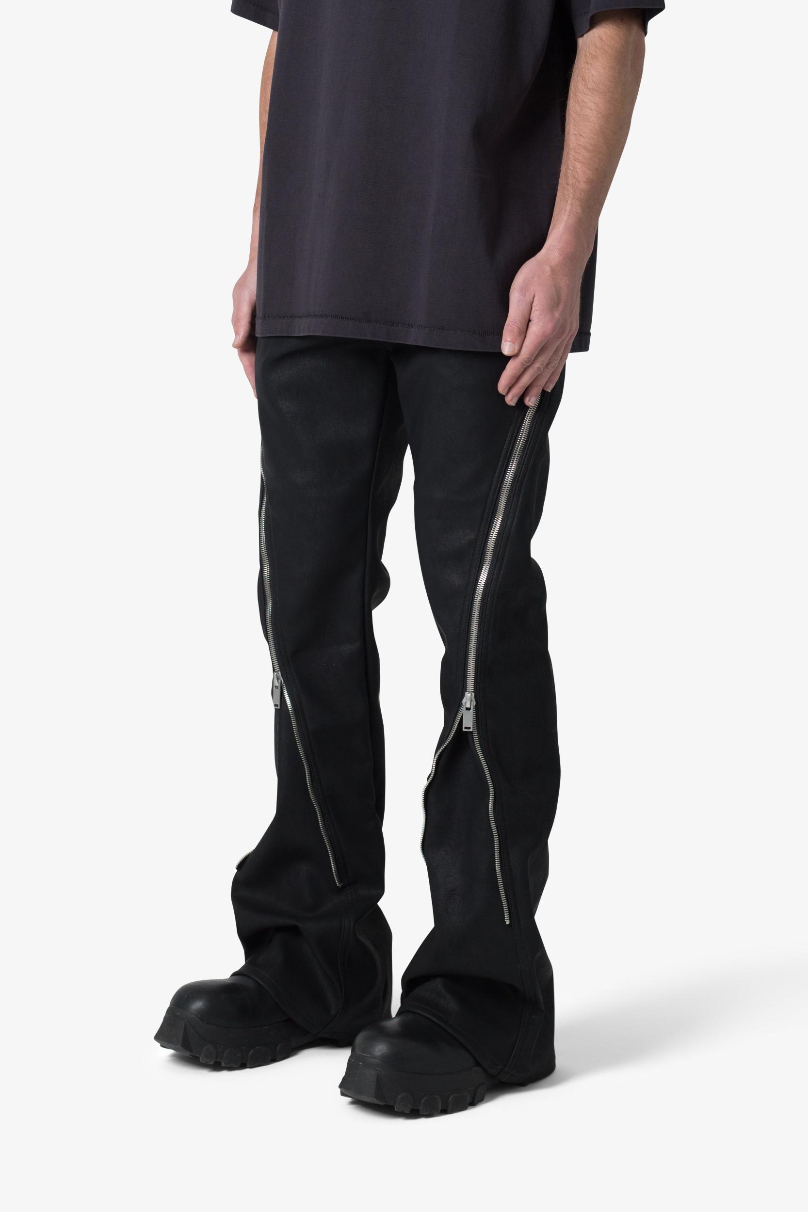 D519 Leather Zipper Flare Pants - Black Product Image