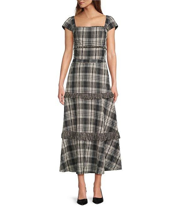 Antonio Melani Coordinating Gretchen A Line Tiered Plaid Midi Skirt Product Image