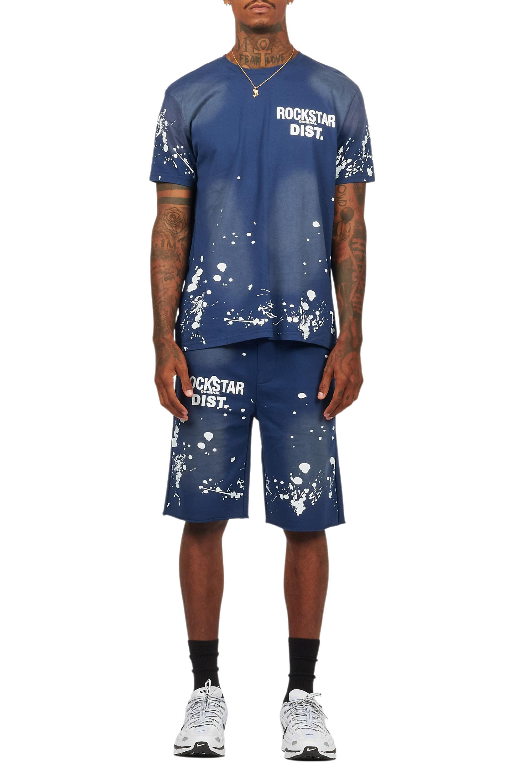 Rafix Navy Graphic T-Shirt Short Set Male Product Image