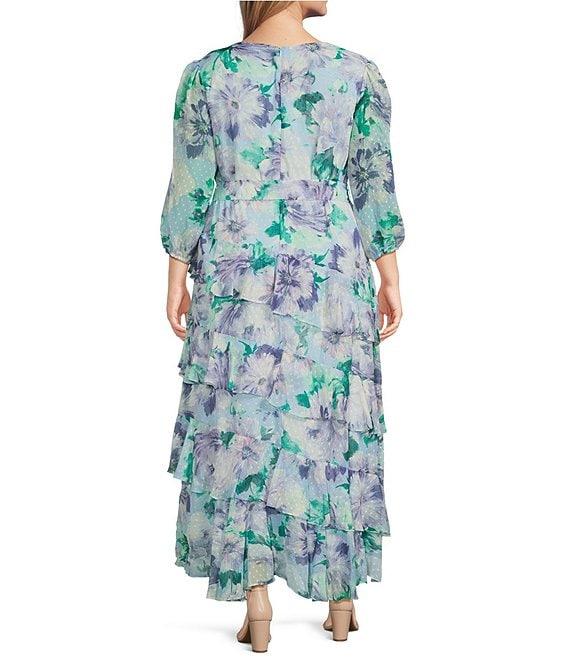 Moda Tara Plus Size 3/4 Sleeve Floral Print Chiffon Faux Wrap Maxi Dress Product Image