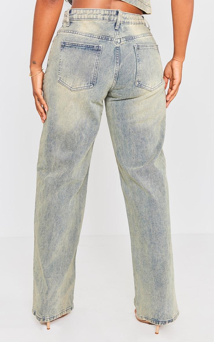  Shape Indigo Vintage Wash Washed Denim Wide Leg Jeans Product Image