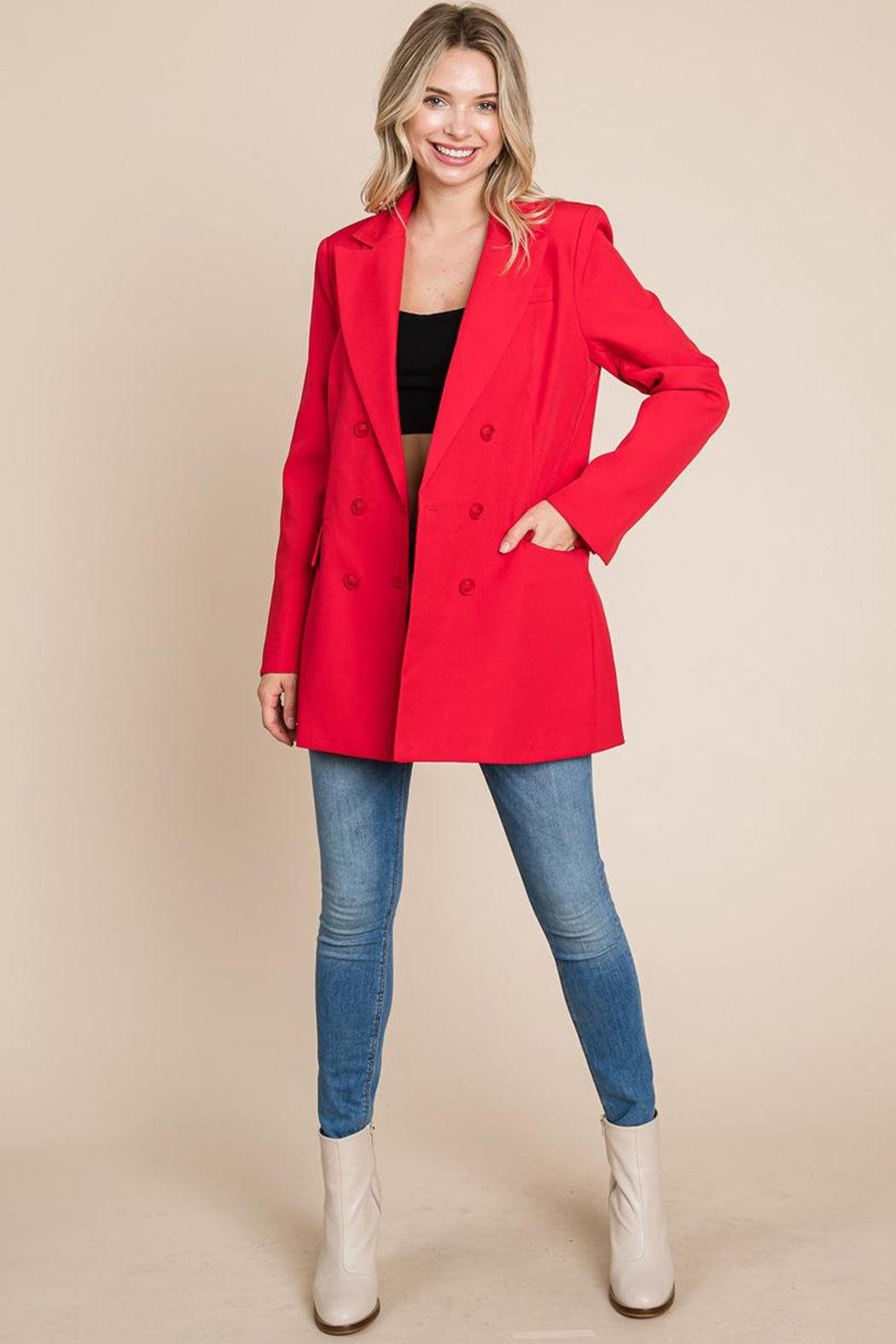 Collar Long Double Breasted Blazer Jacket Product Image