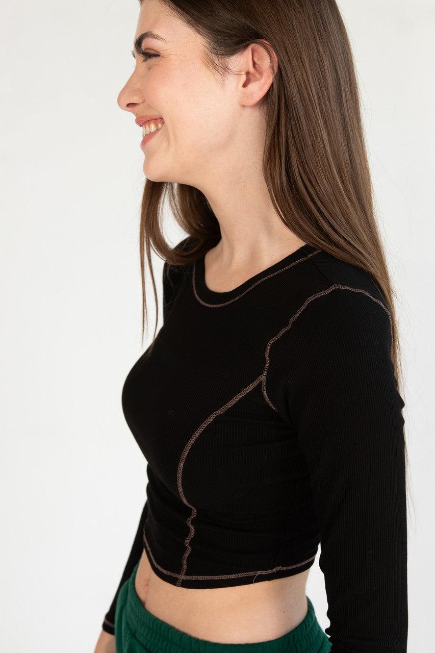 Contrast Seam Long Sleeve Top Product Image