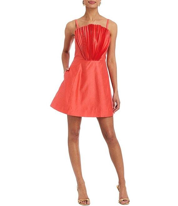 Mestiza New York Scallopini Linen Blend Organza Strapless Sleeveless Pleated Bodice A-Line Mini Dress Product Image