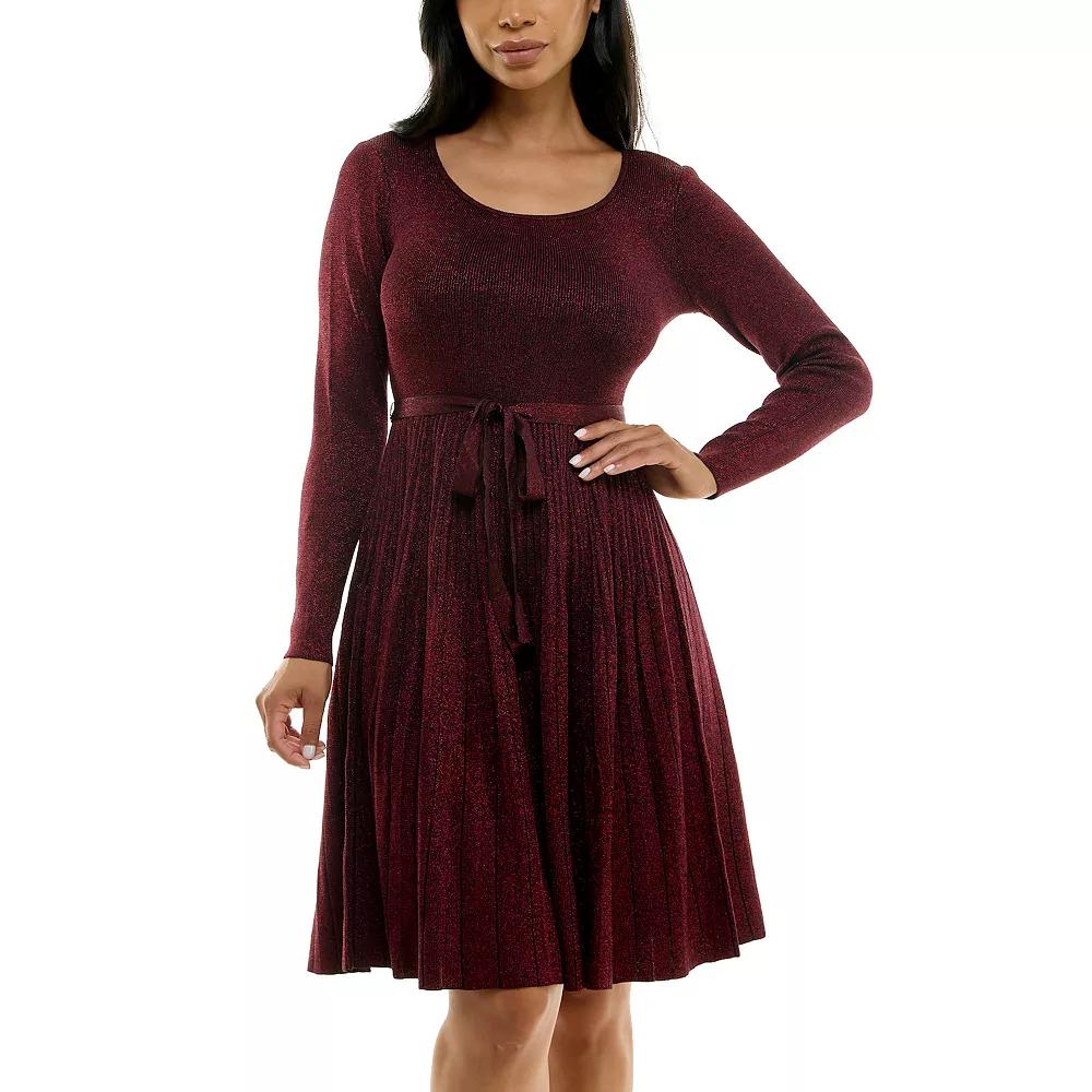 Women's Nina Leonard Pleat Glitter Knit Dress, Size: Medium, Red Black Product Image