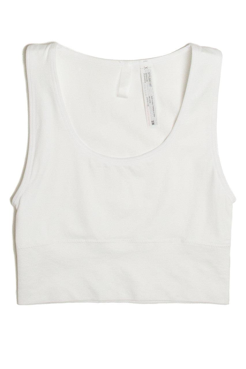 White Scoop Neck Seamless Crop Tank Product Image