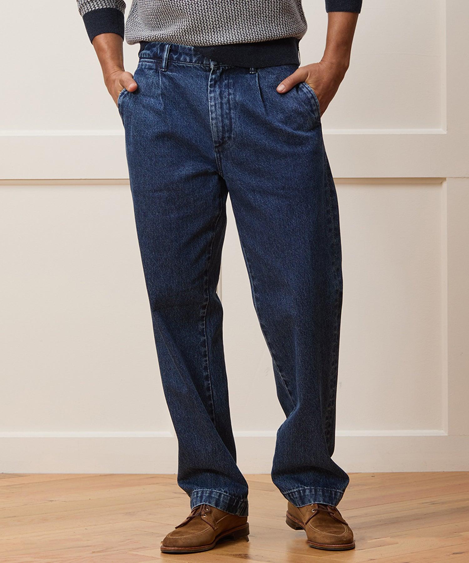 Relaxed Pleated Denim Chino in Blue Stonewash Product Image