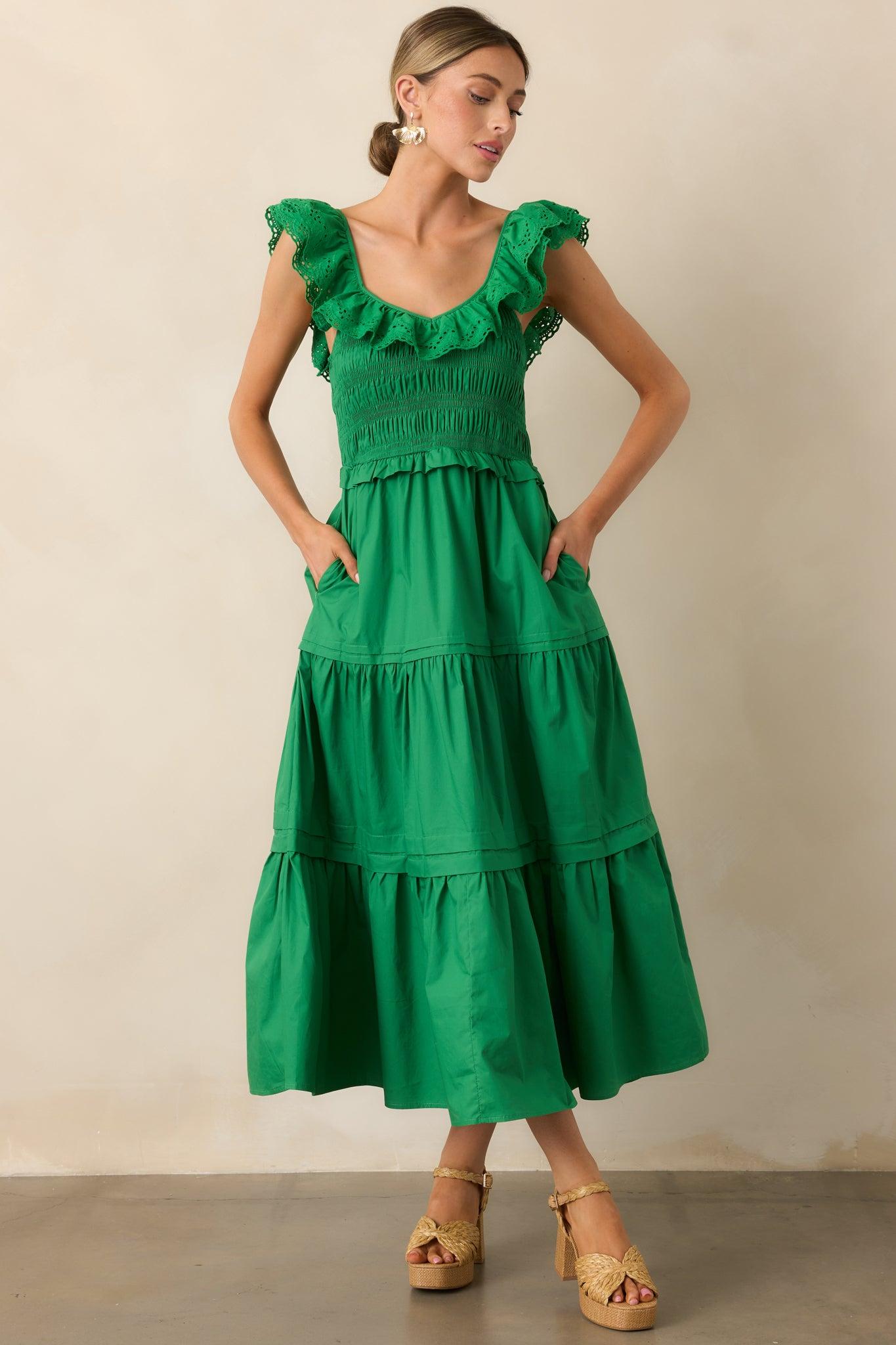 Patio Sunsets Cotton Green Maxi Dress Product Image