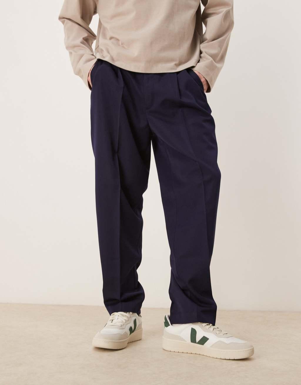 ASOS DESIGN smart oversized tapered pants in navy Product Image