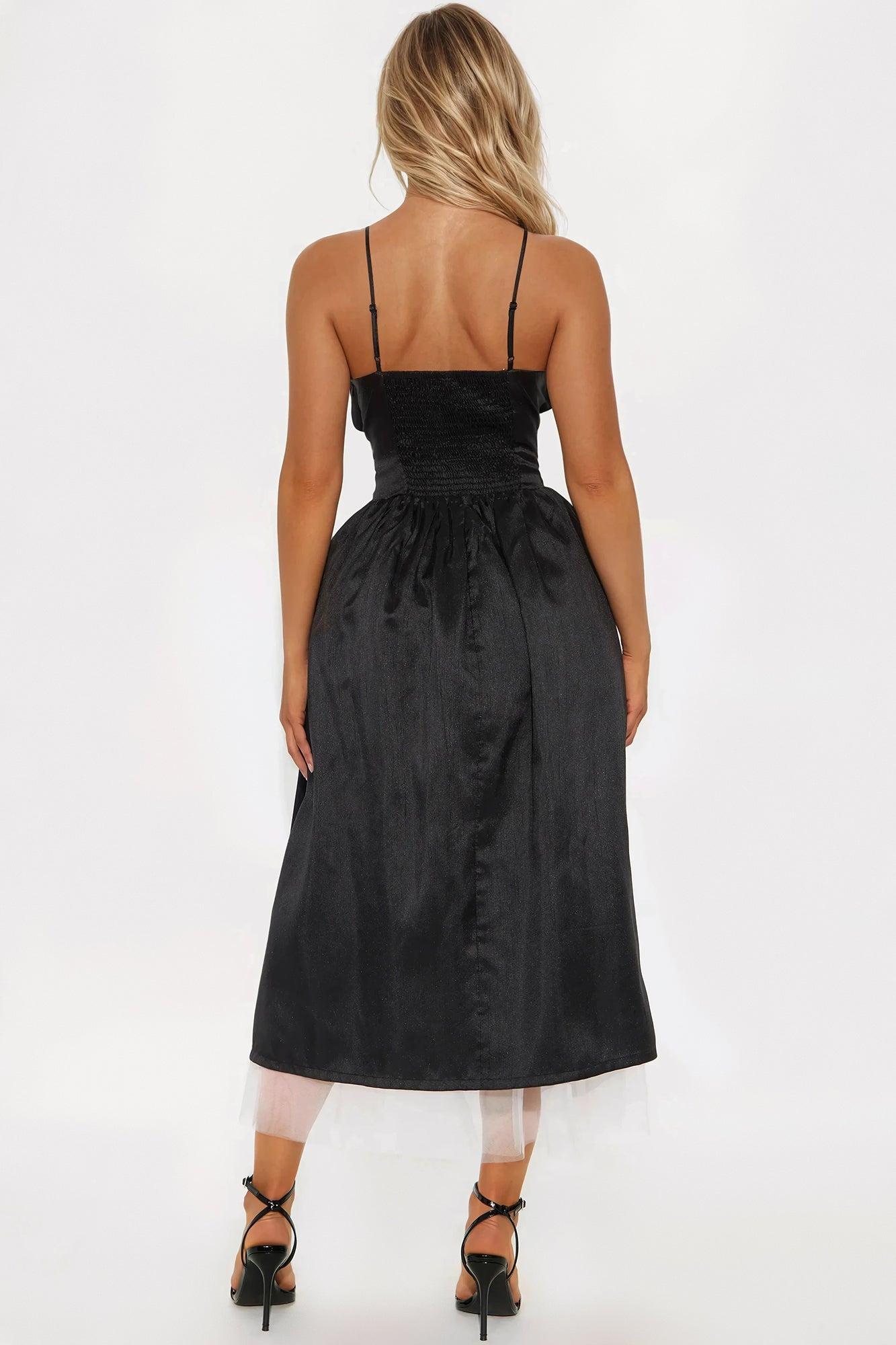Take A Bow Satin Midi Dress - Black Female Product Image