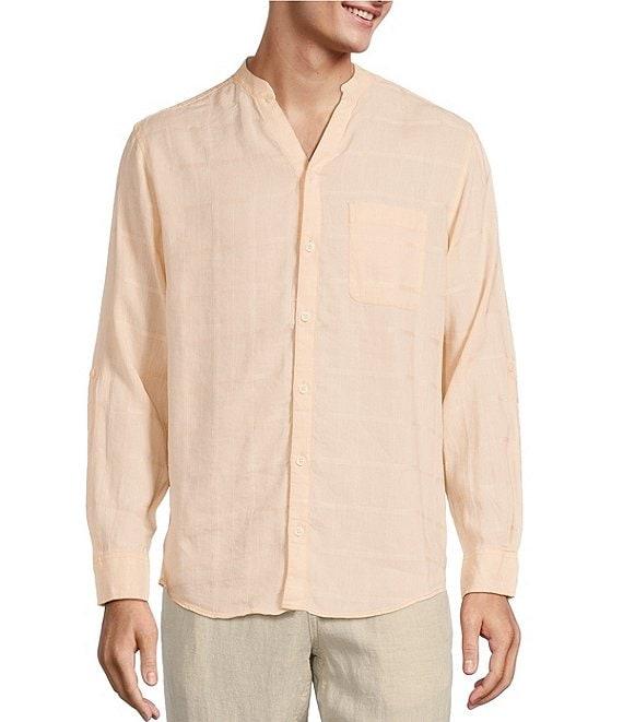 Caribbean Linen Banded Mandarin Collar Long Sleeve Woven Shirt Product Image