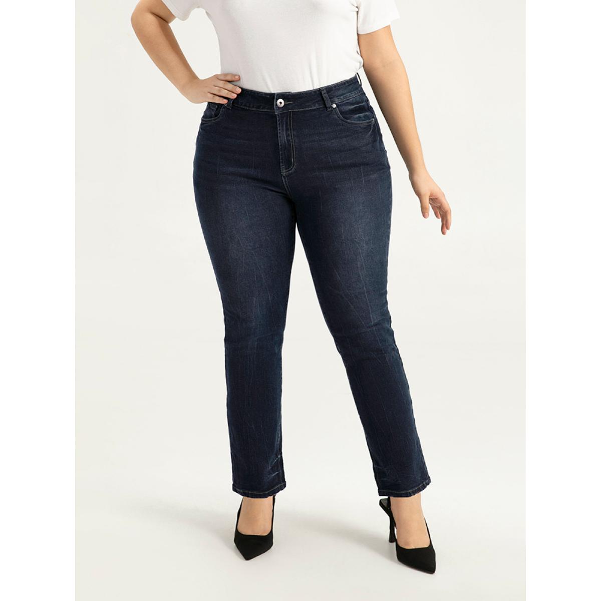 Plus Size Plain High Rise Very Stretchy Jeans Women Indigo Casual Plain Plain High stretch Pocket Jeans BloomChic 30/6X Product Image