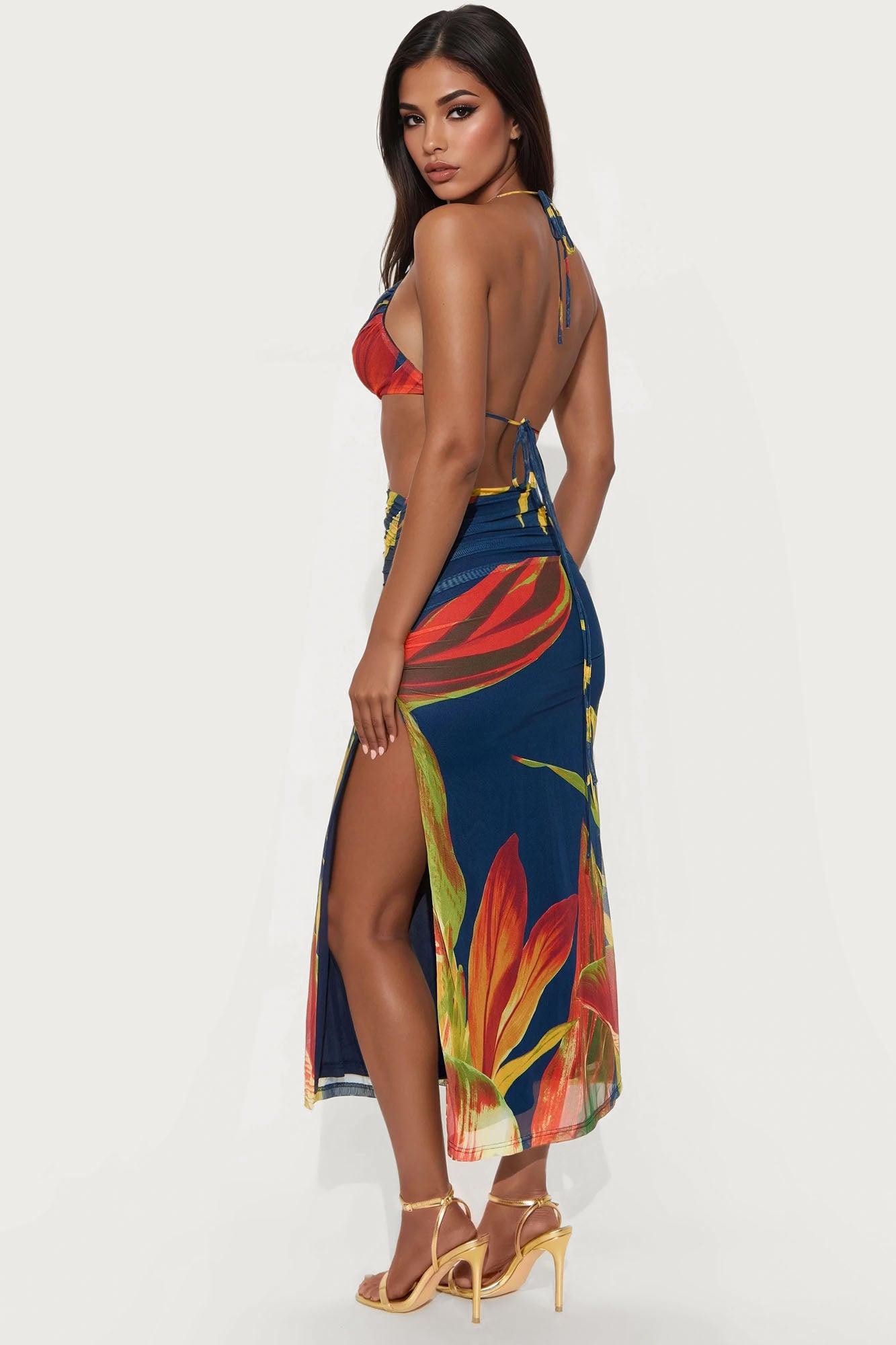 In The Tropics Mesh Maxi Dress - Navy/combo Female Product Image