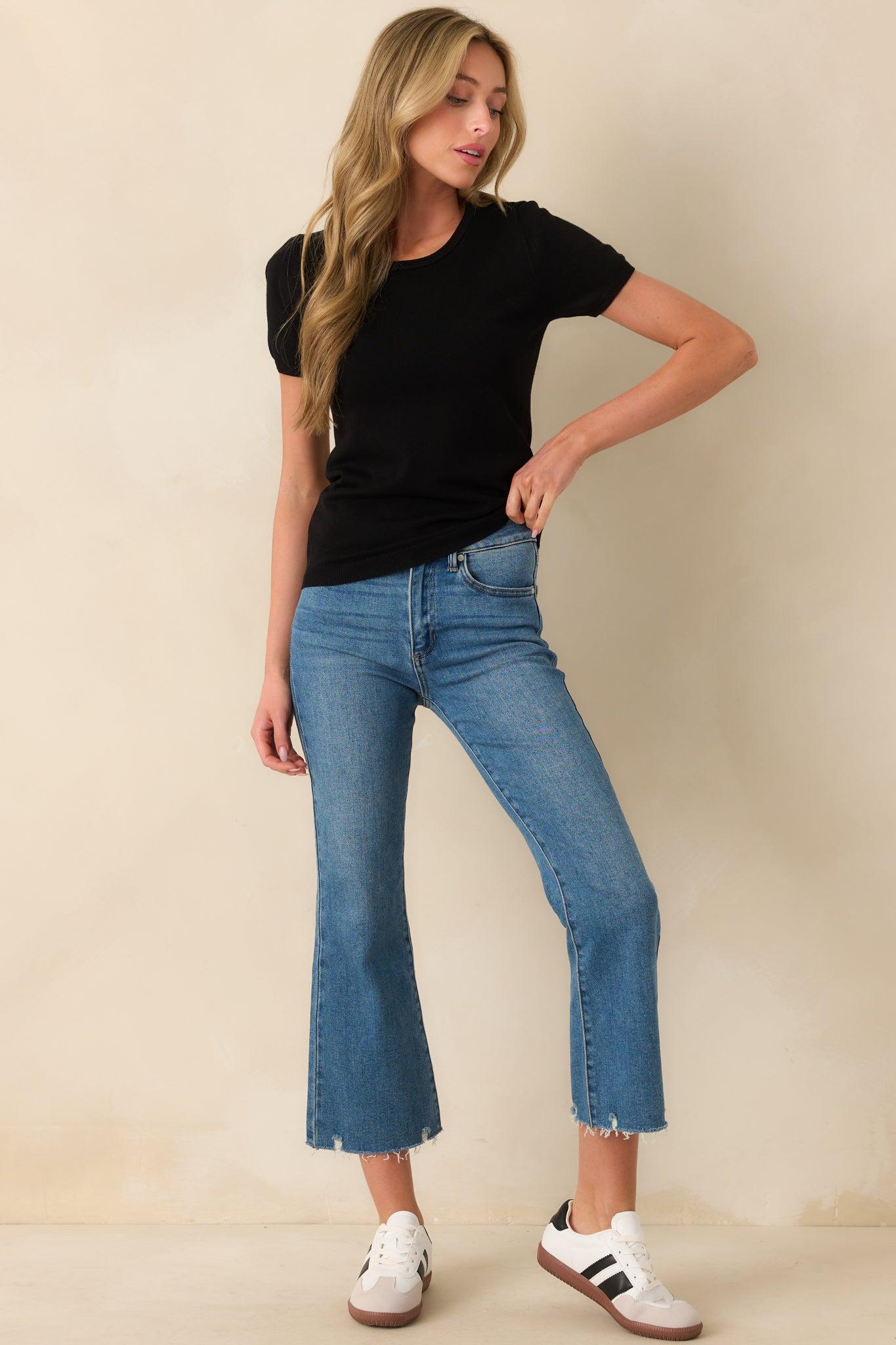 Cross Your Mind Black Short Sleeve Sweater Top Product Image