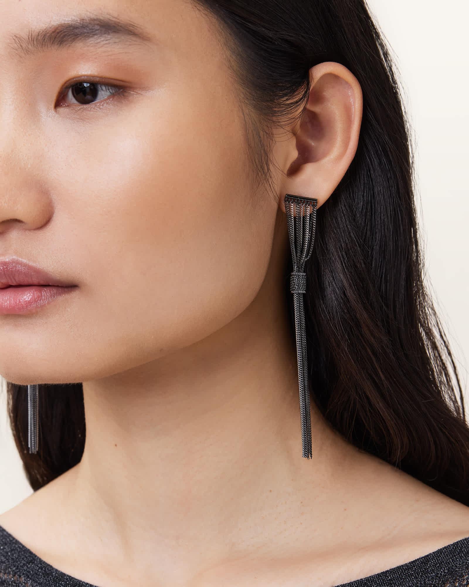 Lia Heart Huggie Earrings WARM SILVER | ALLSAINTS US Product Image